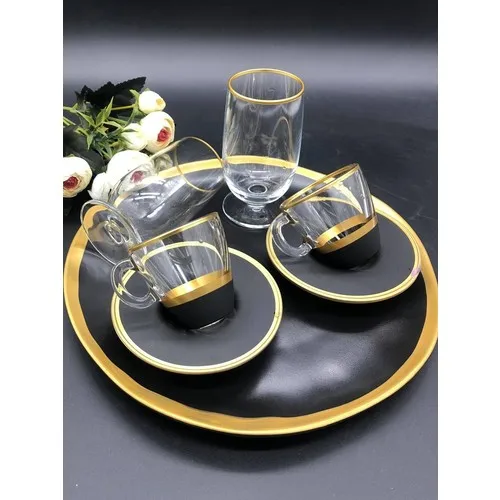 Cns Home Pasabahce Serra Decor Ceramic Tray Glass Turkish coffee Cup 7 Piece 2 Personality