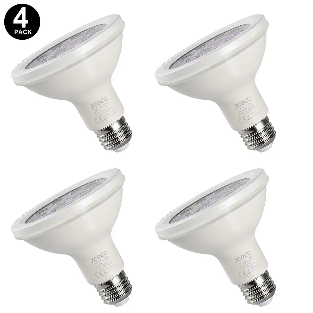 

ICOCO 4PCS PAR30 12LED 12W Dimmable Short Neck 1000LM 3000K Warm White Spotlight LED Bulb Quivalent for 75W Halogen Bulb