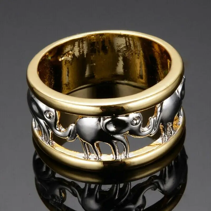 Bohemian Male Ring Gold and Silver Color Elephant Rings for Men Wedding Anel Engagement Statement