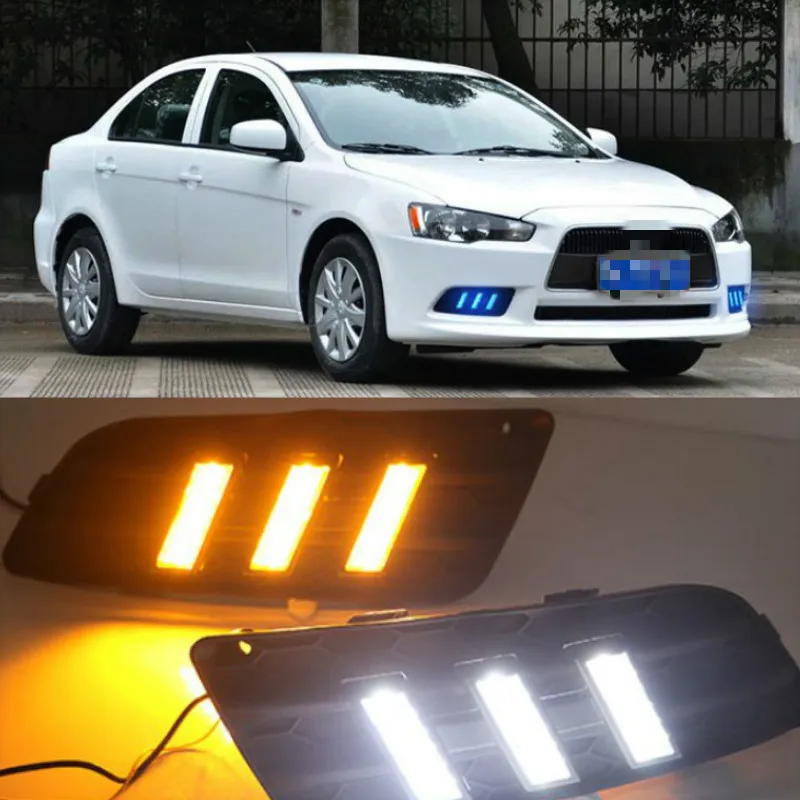 

For Mitsubishi Lancer EX 2013-2014 with Dynamic moving yellow turn signal LED DRL daytime running light +front fog light