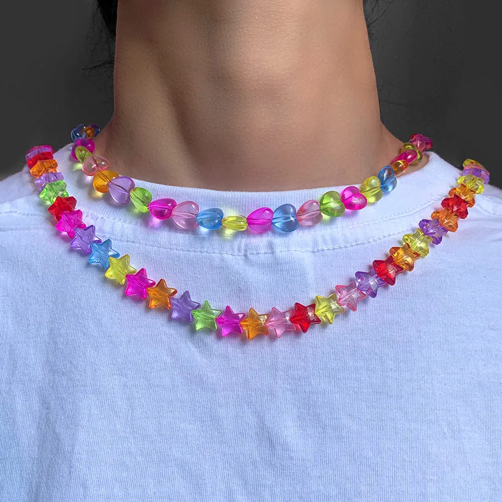 Bohemian Candy Color Heart Pearl Beaded Necklace For Women Handmade Rainbow Star Seed Beads Strand Choker Necklaces Jewelry Gift