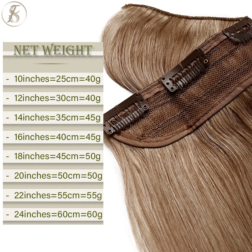 TESS Clip In Human Hair Extensions 100% Natural Extension Hair Clip 3/4 Full Head Hairpiece 40-60g 10\