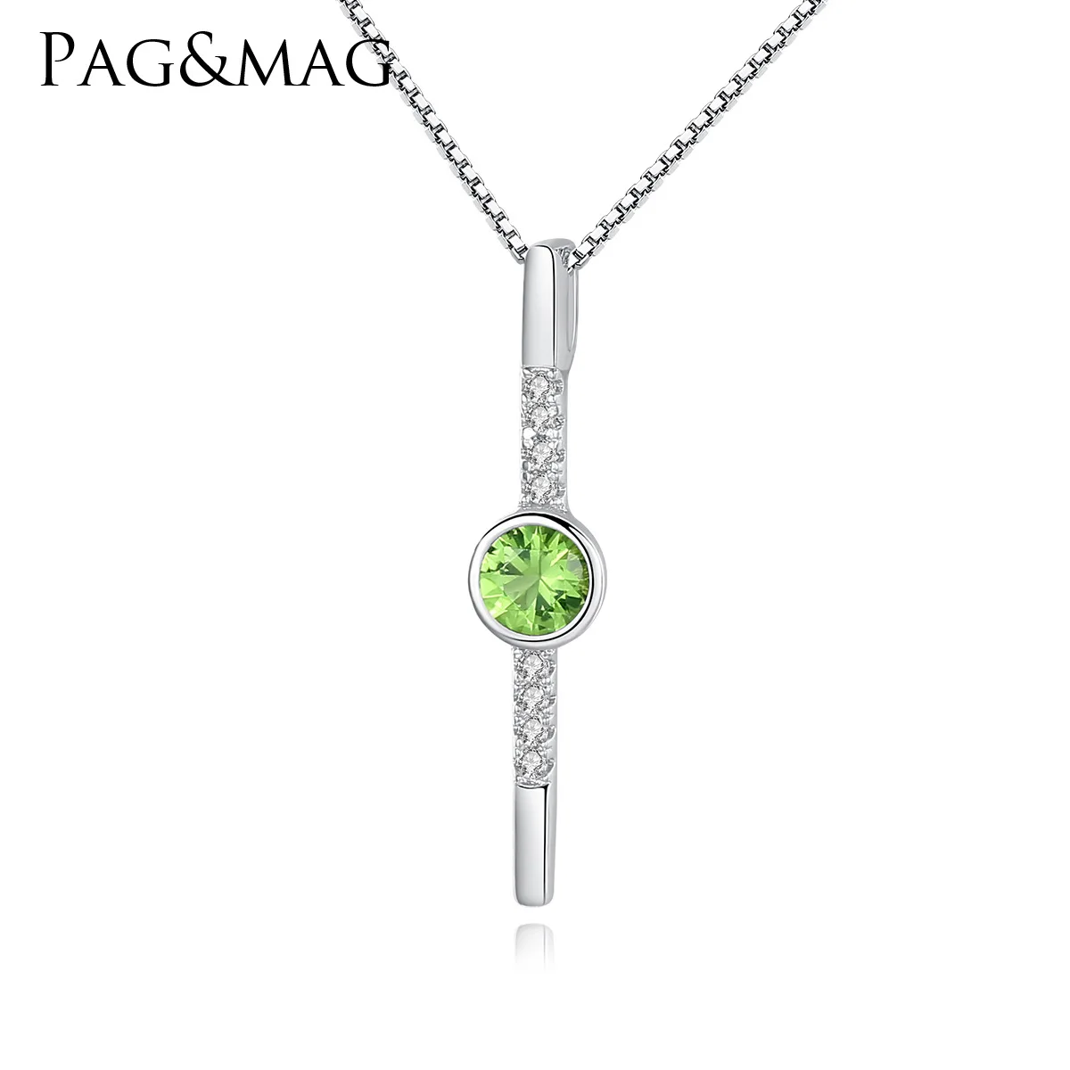 PAG-MAG S925 Sterling Silver Necklace Japanese-South Korean Simple Green Crystal Set 3A Zircon Women's Money Trim