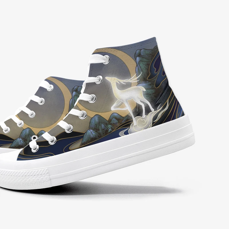 Amy and Michael 2021 Spring New Designers Shoes The Deer Hand Painted Canvas Shoes Women Female Sneakers High Top Graffiti Shoes