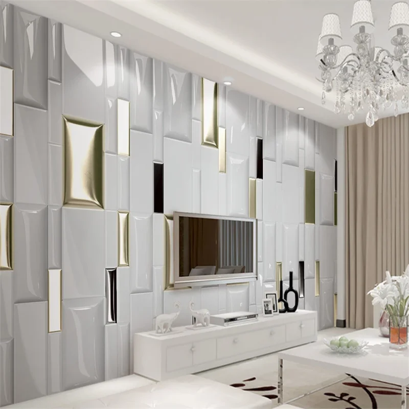 モダンな金色のチェックパターンの3Dステレオ壁紙,幾何学的形状,ソフトパック,背景ステッカー,壁の壁紙,家の装飾,ファッション