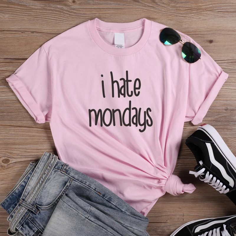 

I Hate Mondays 100% Cotton T-Shirt Women Fashion Funny Graphic 90s Aesthetic Shirt O Neck Harajuku Short Sleeve Girl Top Tees