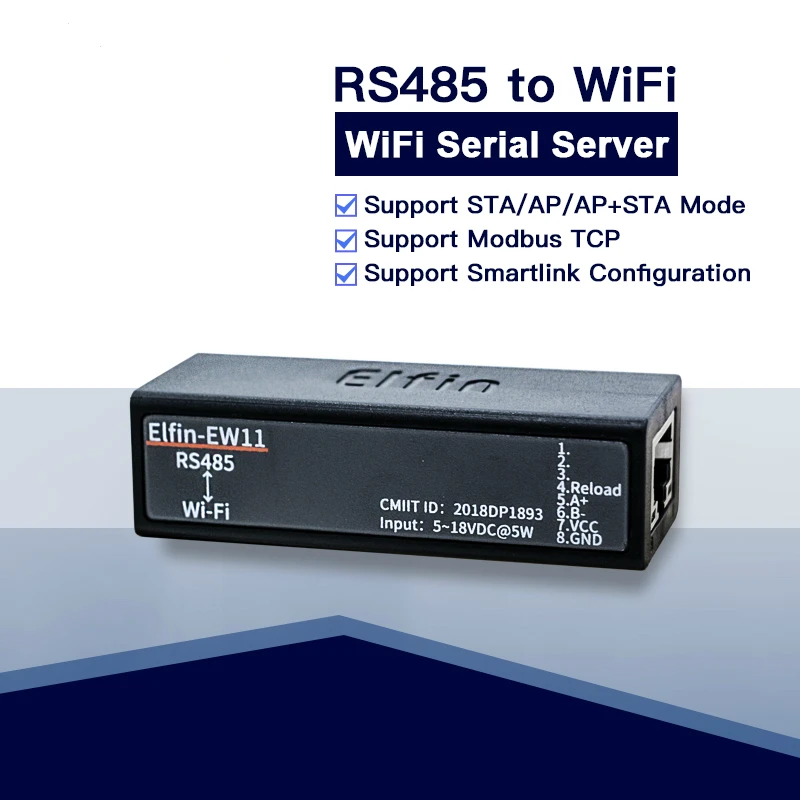 CE FCC HF Smallest Elfin-EW11/Elfin-EW11-0 Wireless Networking Devices Modbus TPC IP Function RJ45 RS485 to WIFI Serial Server