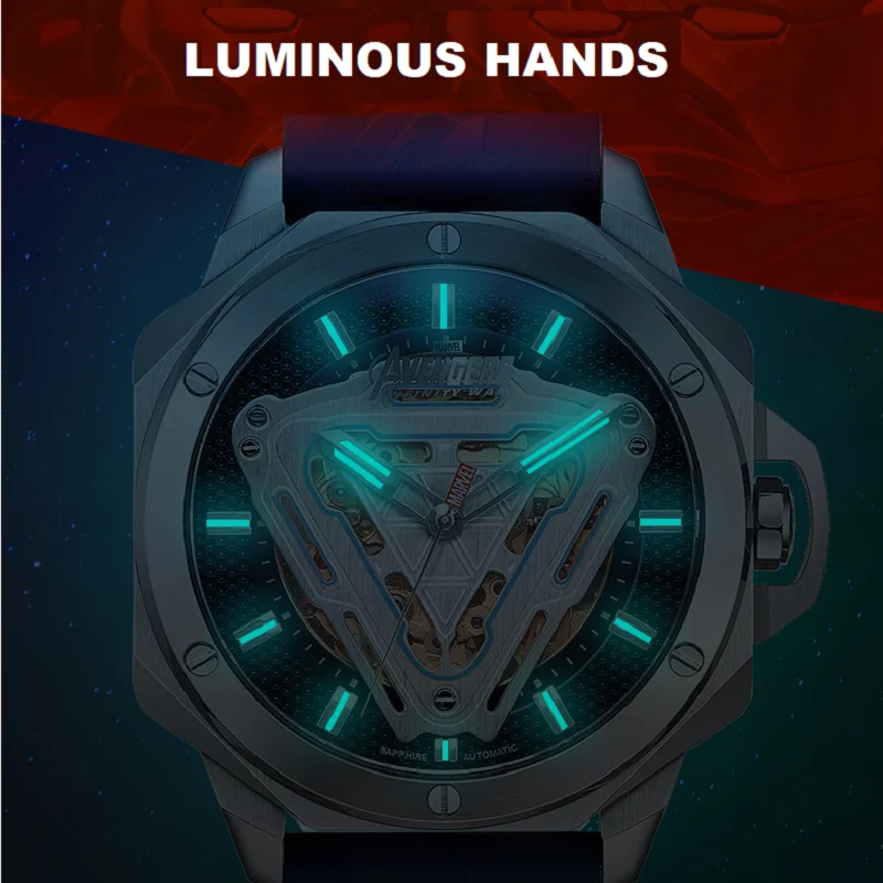 Marvel For Mens Watches Avenger Iron Man Saphire Crystal Automatic Skeleton Mechanical Male Sport Wristwatch SS316 Reloj Hombre