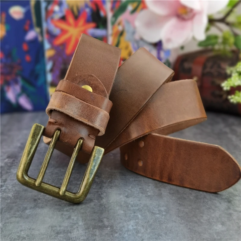 43MM Double Pin Belt Buckle 125CM-135CM Long Belt Thick Leather Belt Men Ceinture Homme Cowboy Jeans Yellow Waist Belt  MBT0018N