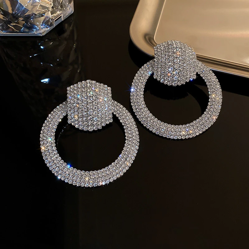 FYUAN-pendientes colgantes de cristal geométricos para mujer, aretes redondos de gran tamaño con diamantes de imitación, joyería de fiesta, regalos