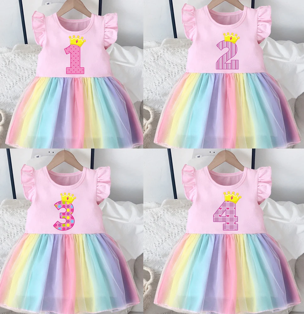 

Baby Girl Clothes 1nd 2nd 3nd 4nd Birthday Dress Outfits Girls rainbow Dresses Cartoon Clothes Girls Casual Vestidos