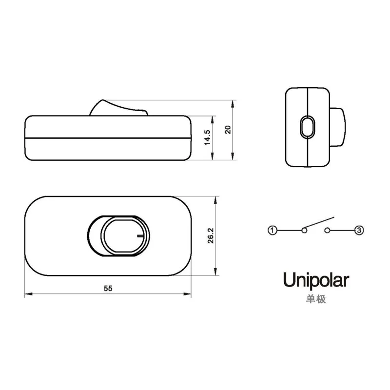 Universal AC 110-250V 2A Inline Lighting Lamp Plastic In Line Cord Rocker Switch Black White