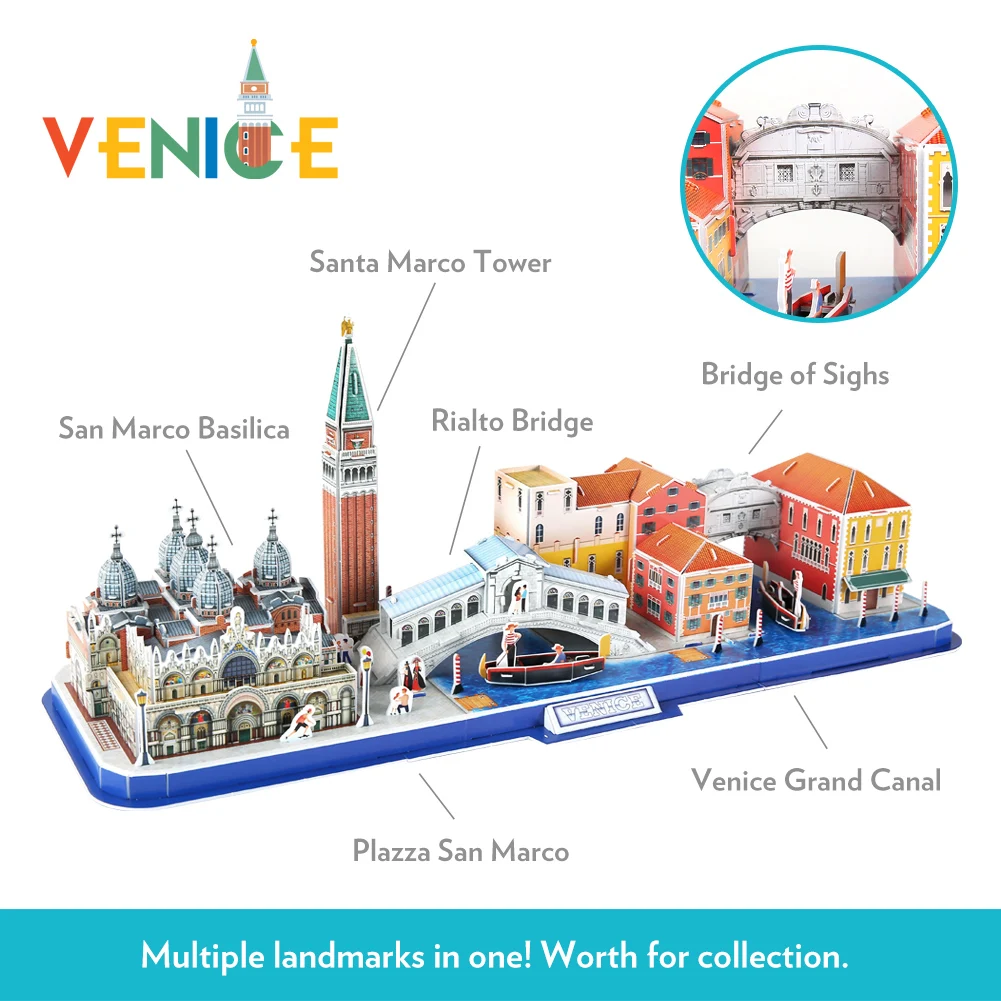 CubicFun 3D Puzzle Venice Cityline Building Model Kits Toys Gift Italy San Marco Basilica Rialto Bridge Jigsaw for Adults Kids