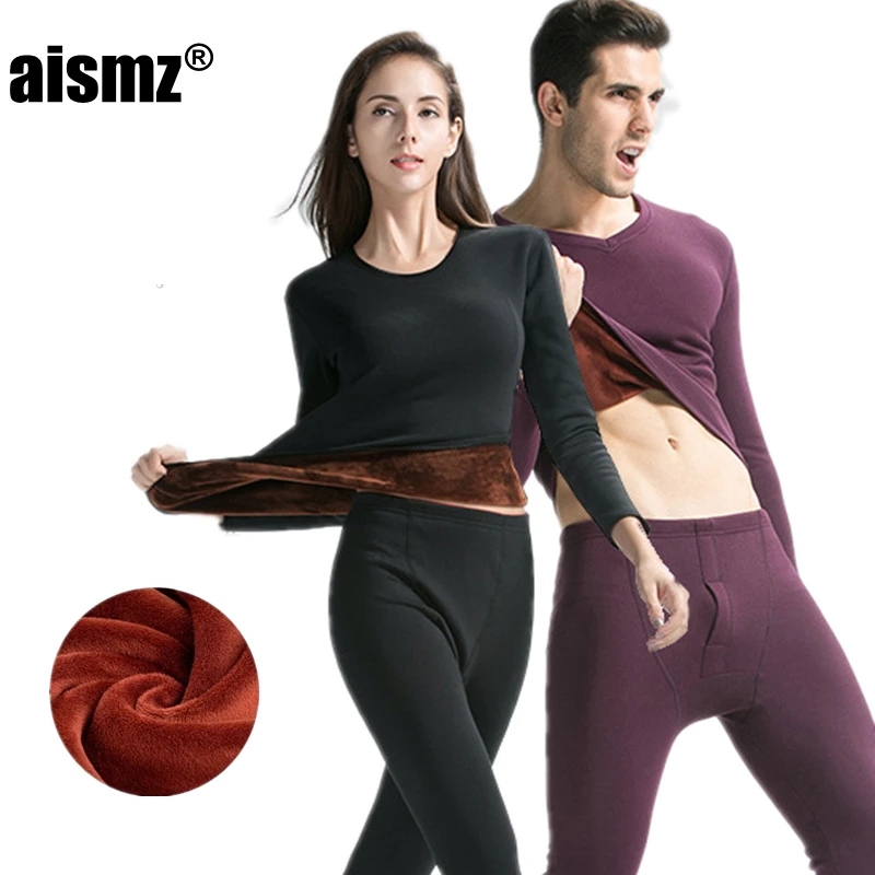 

Aismz Thermal Underwear Sets For Men Winter Thermo Underwear Long Johns Winter Men Women velvet Thick Thermal Clothing Solid