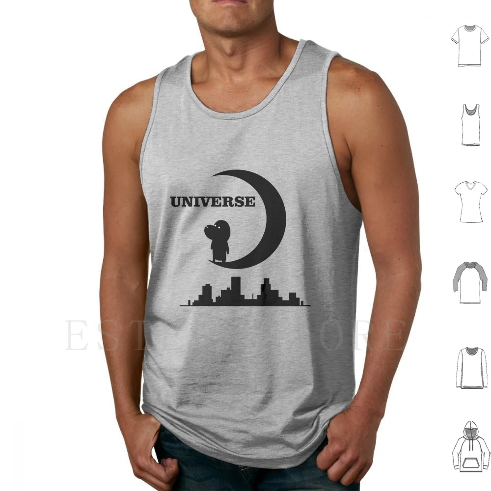 Universe Illustration Tank Tops Vest Sleeveless Universe World Moon City Black Concept Line Text Big City Character Entire