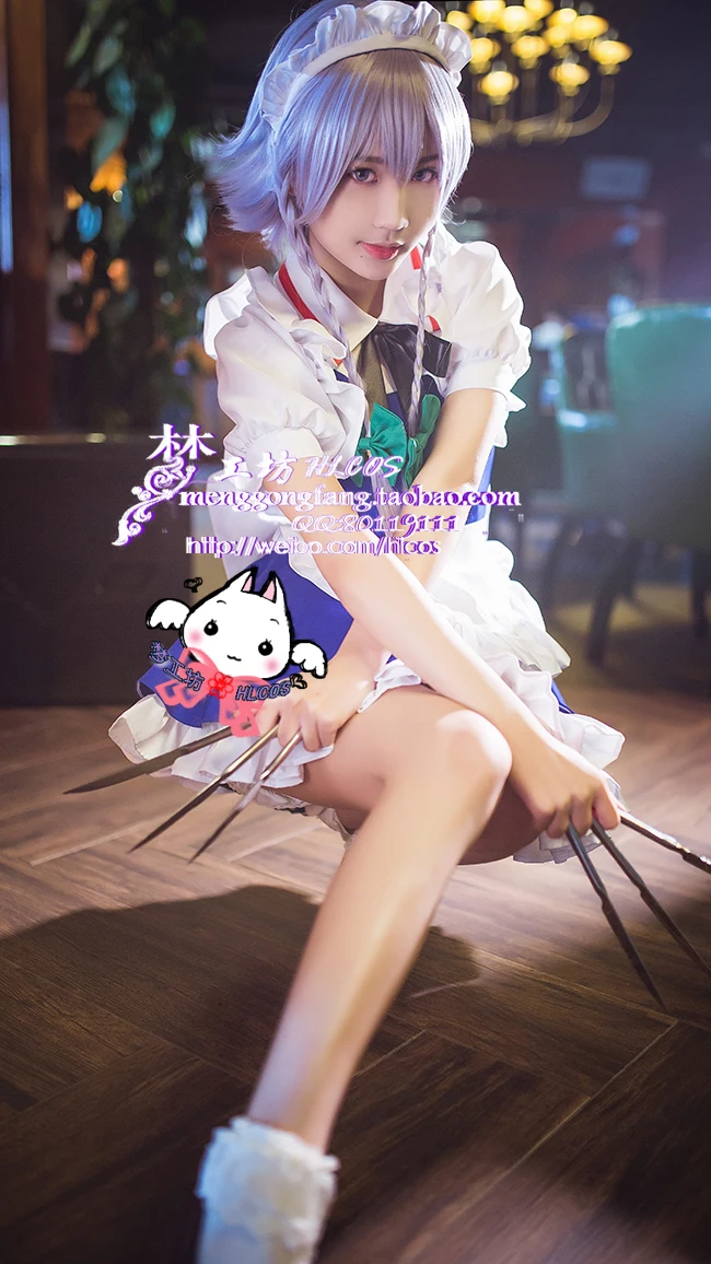 Kostum Cosplay Touhou Project Perwujudan dari Scarlet Devil Izayoi Sakuya Kostum Cosplay Pembantu Lolita