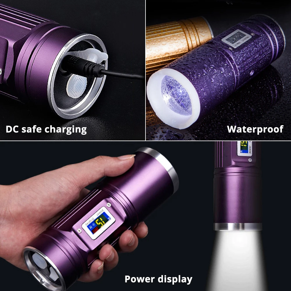 Powerful Portable LED Flashlight 4 Color Q5 LED Rechargeable Fishing Light Support Zoom with Battery Display Waterproof Torch