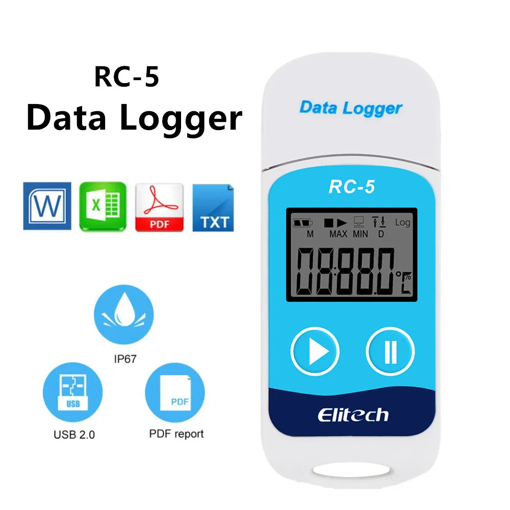 RC-5 USB Temperature Data Logger 16000 Point Large Storage Capacity TEMP Recorder Automatically Upload Data with External Sensor