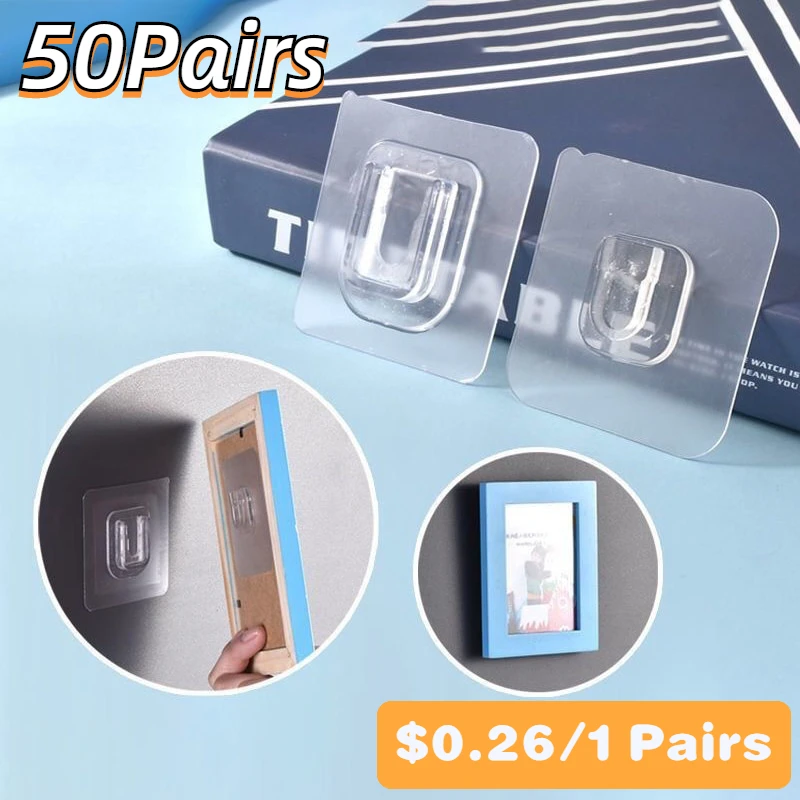 

50Pairs Home Double-Sided Adhesive Wall Hooks Hanger Strong Transparent Suction Cup Sucker Wall Storage Holder For Dropshipping