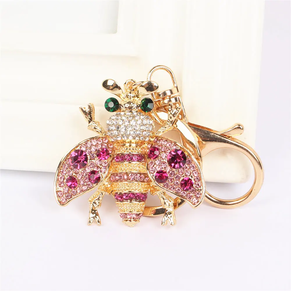 Bee Honeybee Insect Keychain Rhinestone Crystal Pendant Charm for Handbag Purse Bag Carkey Gift