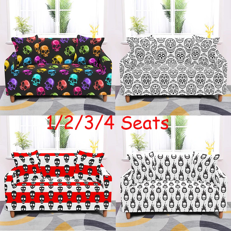 Skull Sofa Cover 1/2/3/4 Seaters  Towel Stretch  Protector Armchair Couches Slipcovers