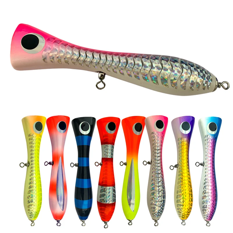 TEASER Wood Popper Stick Lure Bait 120g Big Game Fishing Trolling Casting Carpenter Lure Deepsea Jerkbait Mahi Yellow Tail Shark