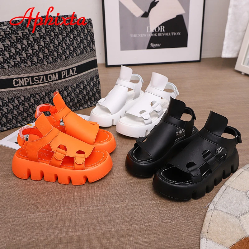 Aphixta Orange Plattform Haken & Schleife Sandalen Frauen Sommer Kühl Dicke Sohle Casual Einstellbare Dias Mode Peep Toe Schuhe