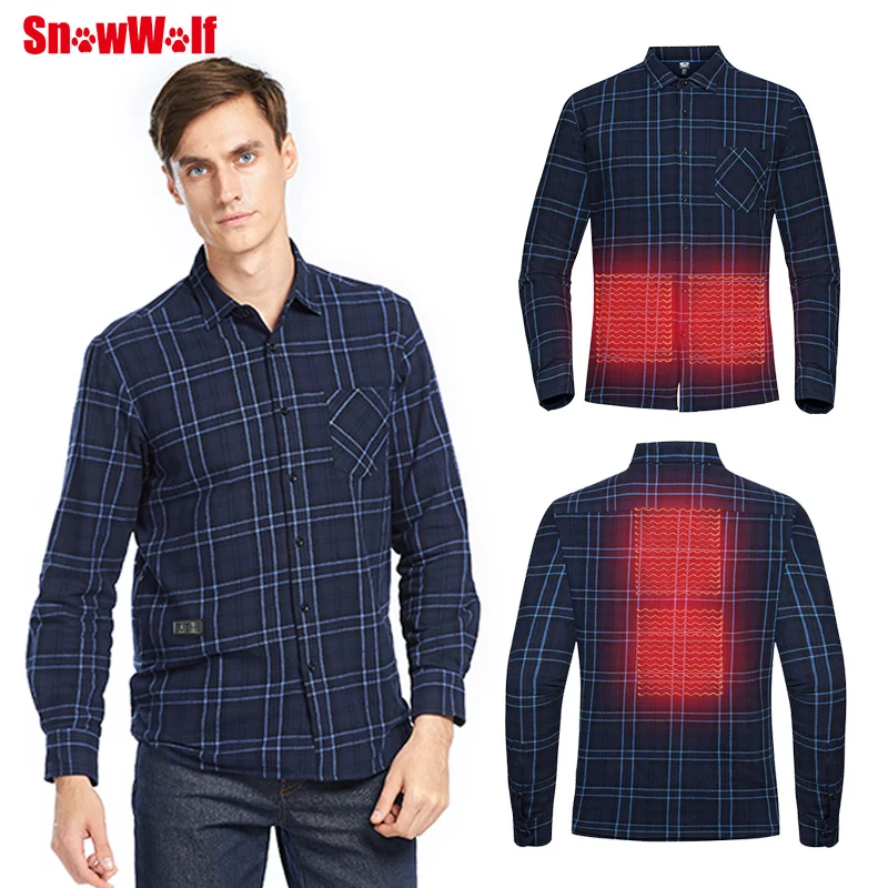 

Snowwolf 2022 New Winter Men Heated plaid shirt USB infraded Heating shirt for outdoor Hiking Camping