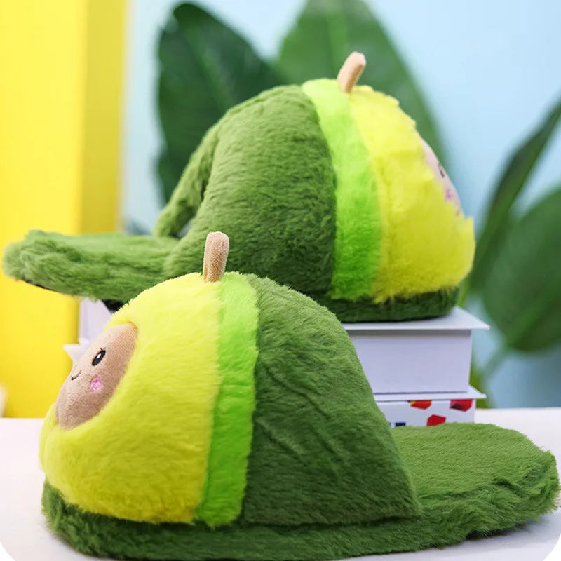 Cute avocado cotton slippers plush toy student dormitory indoor thickening warm plush home winter shoes