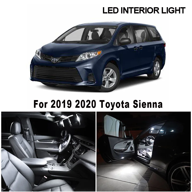 15pcs White Canbus Error Free LED Dome Ceiling Map Reading Light Interior Package Kit For 2019 2020 Toyota Sienna Door Lamp