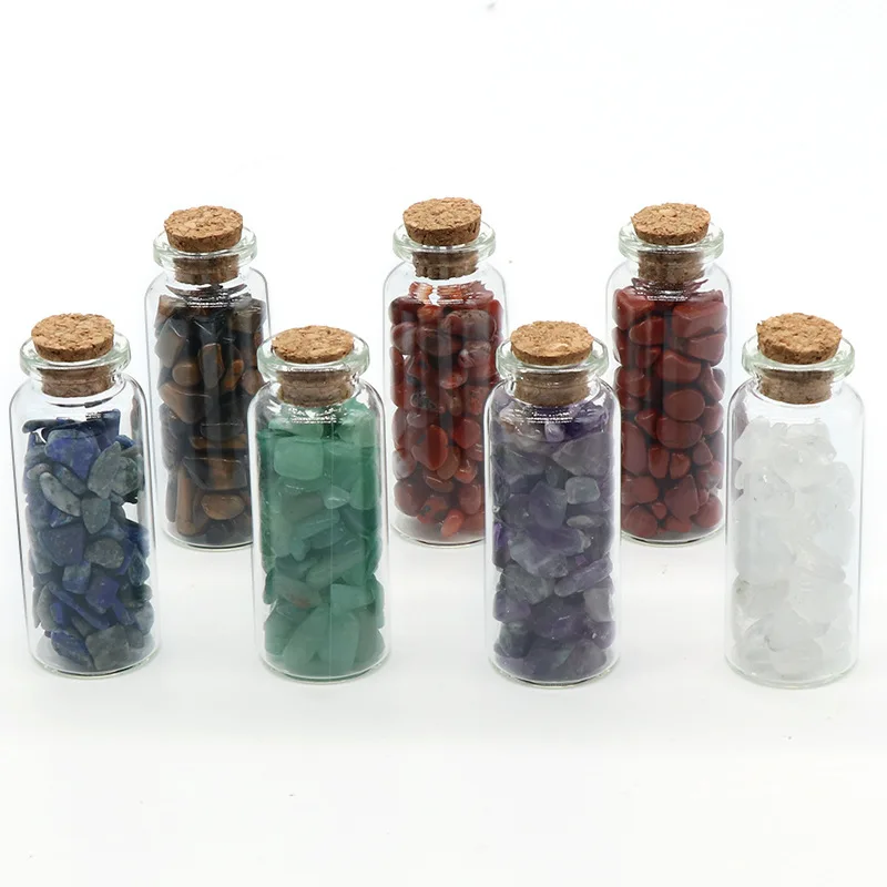 Seven Color Wheel Energy Crystal Crushed Stone Glass Drifting Bottle Healing Wishing Craft Stone