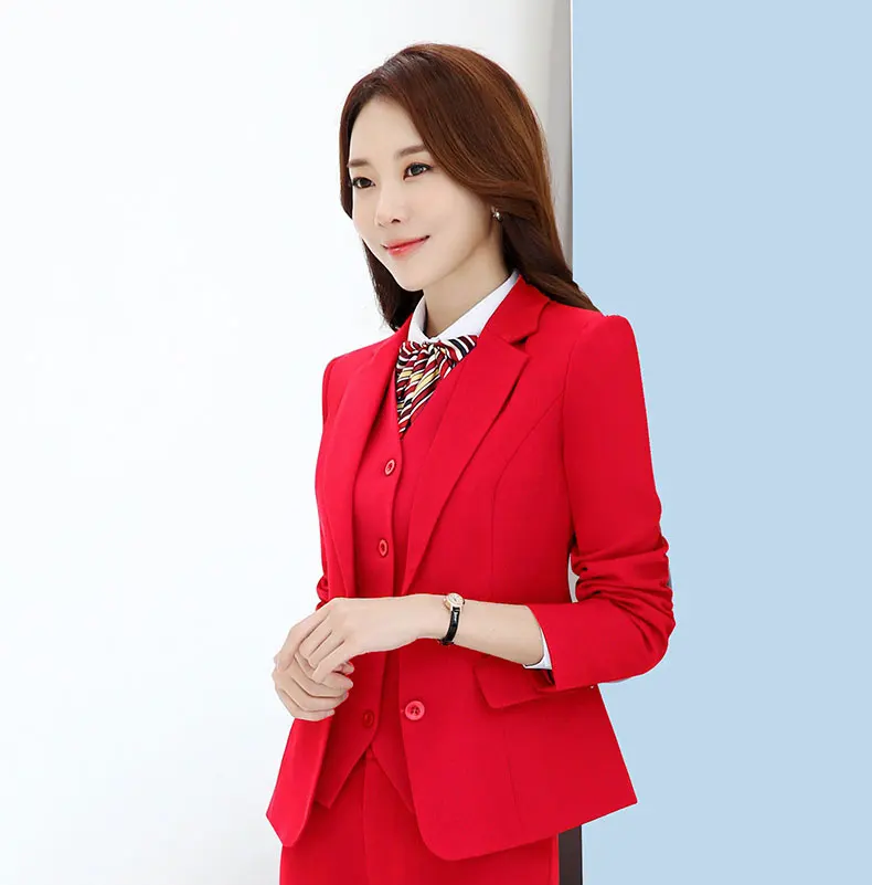 IZICFLY New Style Autumn Spring Jacket Women Elegant Fashion Slim Long Sleeve Business Blazer Office Outwear Red