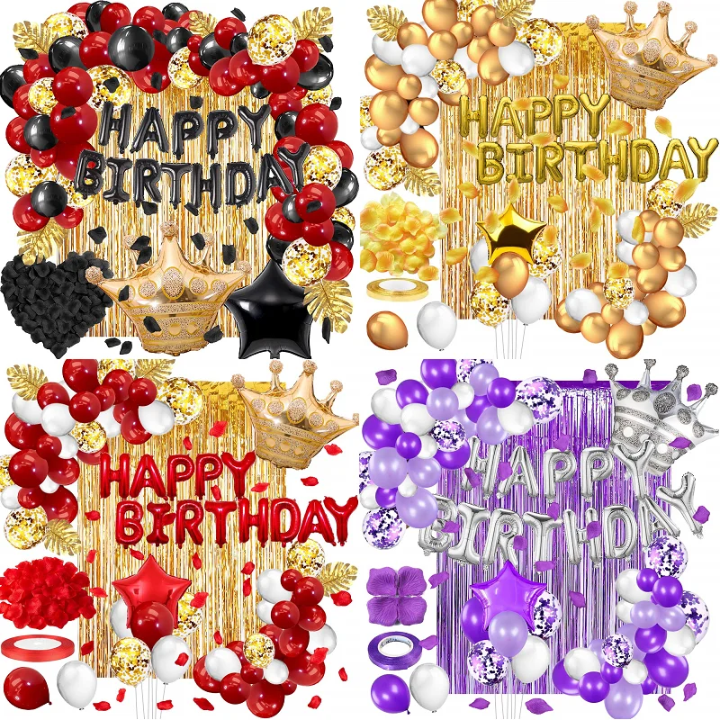 

RedAnd Black Balloon Garland Set Aluminum Mold Happy Birthday Crown Petal Rain Silk Birthday Party Wedding Graduation Decoration