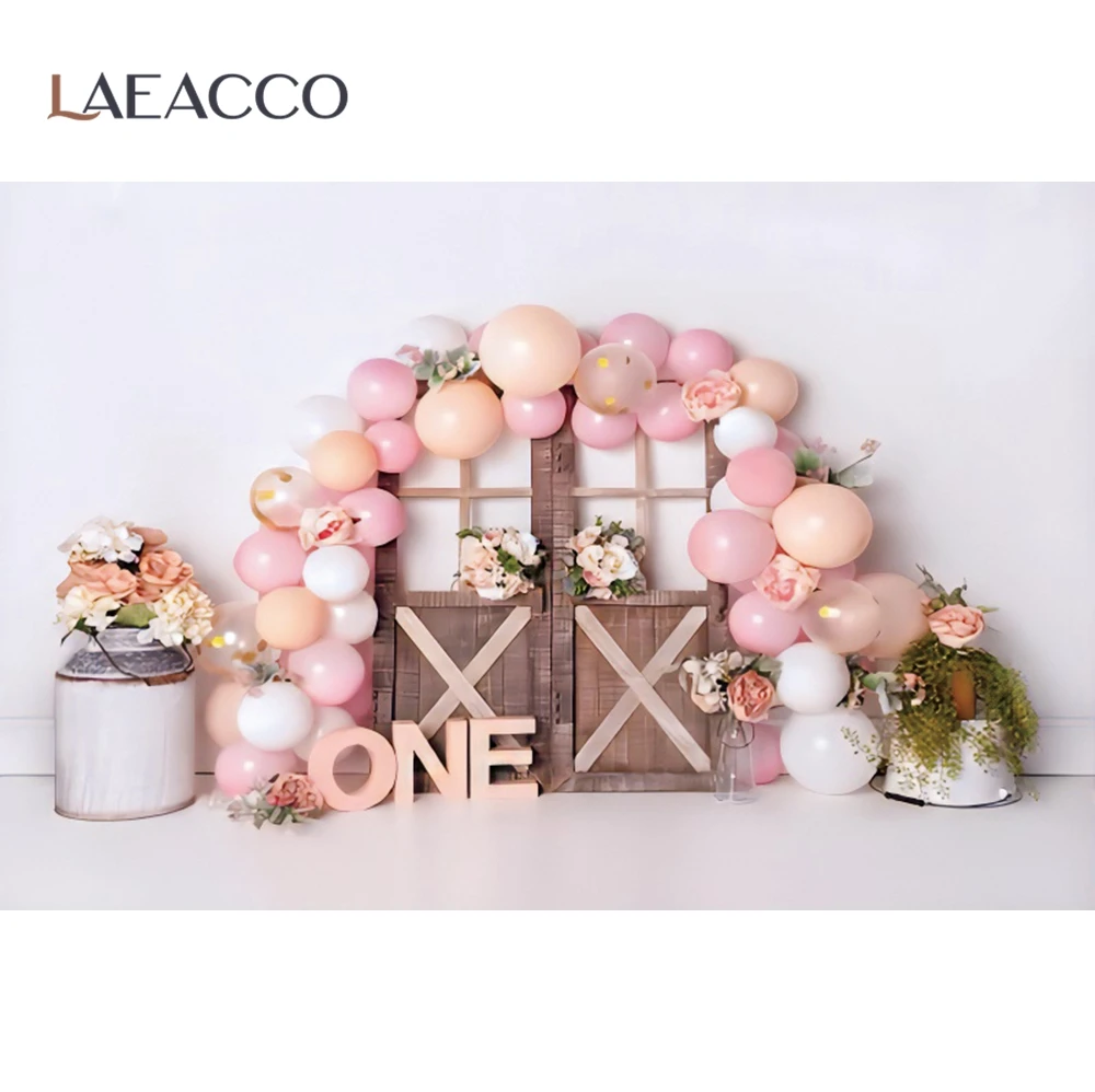 Laeacco Vinyl Background Pink Candy Bar Lollipops Balloons Cloud Booth Baby Birthday Party Portrait Photo Backdrops Photo Studio