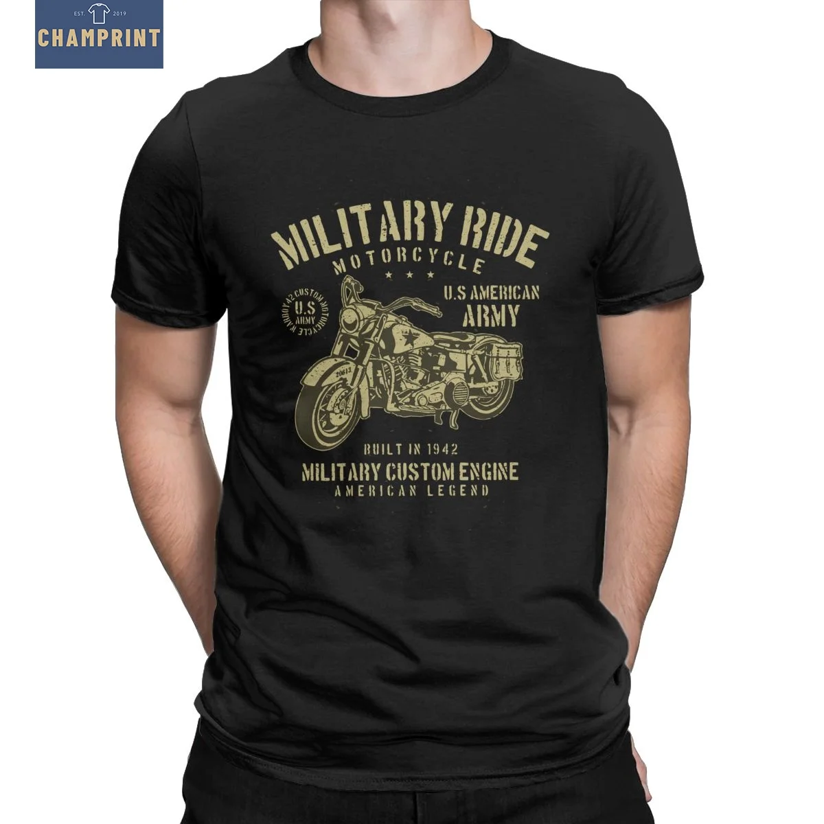 

Men's T-Shirt Military Ride Army Retro Motorcycle Funny 100% Cotton Tee Shirt Motobike T Shirt Crew Neck Tops Plus Size