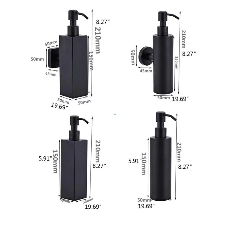 Black Liquid Soap Dispensers Hand Press Metal Pump Dispenser Wall Bathroom Accessories Kitchen Stainless Steel Lotion Bottle