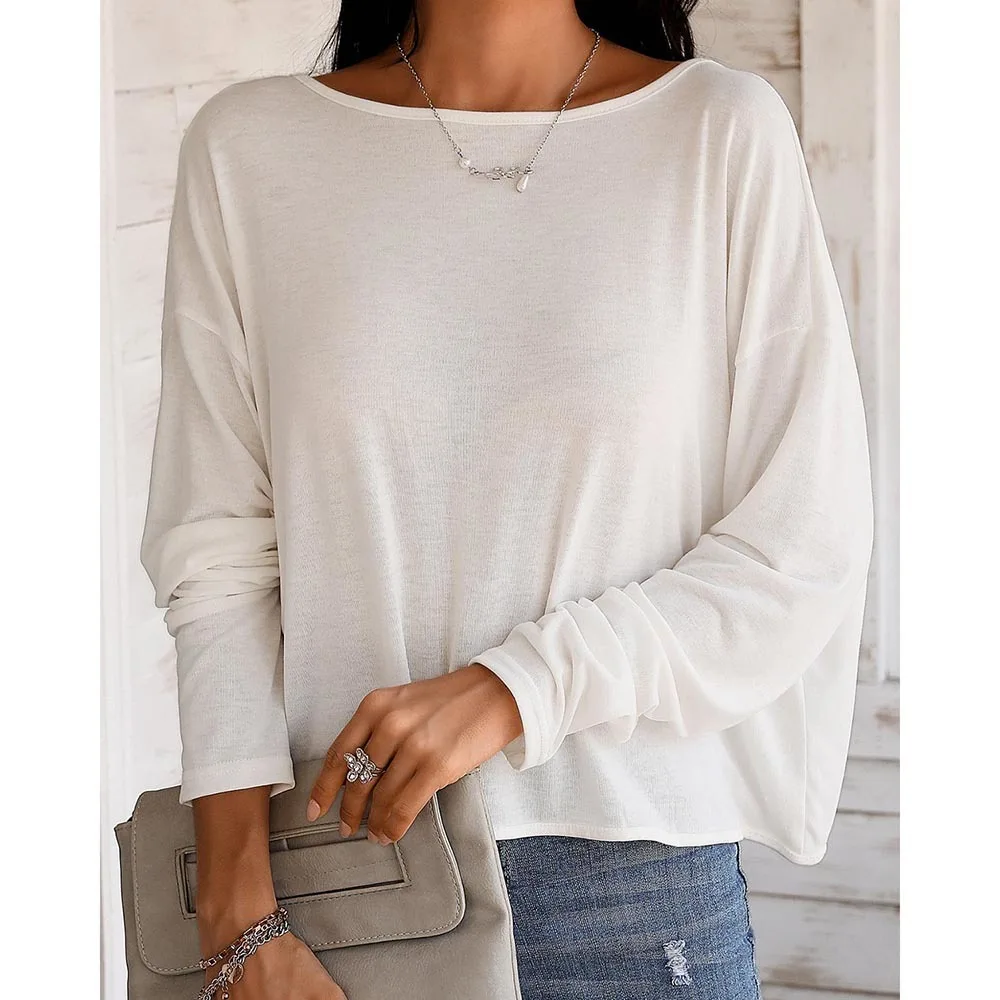 Tees Women Open Back Long Sleeve Beads Strap Top Fashion Solid Backless Elegant Ladies Twisted Tops Autumn Spring T-shirt