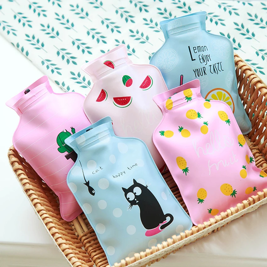 Mini Cute Print Hot Water Bag PVC Water-filling Hot Water Bag +Built-in Sponge Cartoon Hand Water Warmer Creative Gifts for Kids