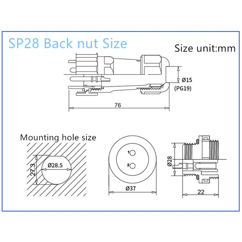 SP28 IP68 Back Nut waterproof connector 2/3/4/5/6/7/9/10/12/14/16/19/22/24/26 Pin plug socket Electric cable Aviation connectors