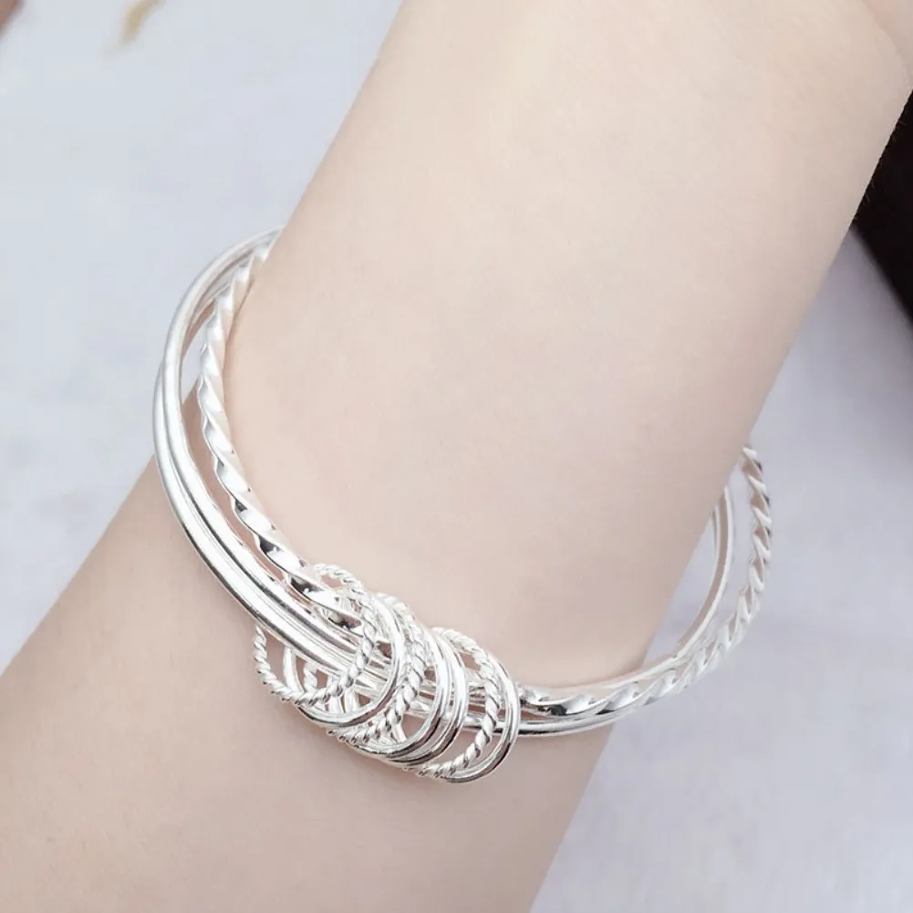 Hot Silver plated fine Three circles bangles charm bracelets for women Fashion Party wedding Jewelry Christmas gifts