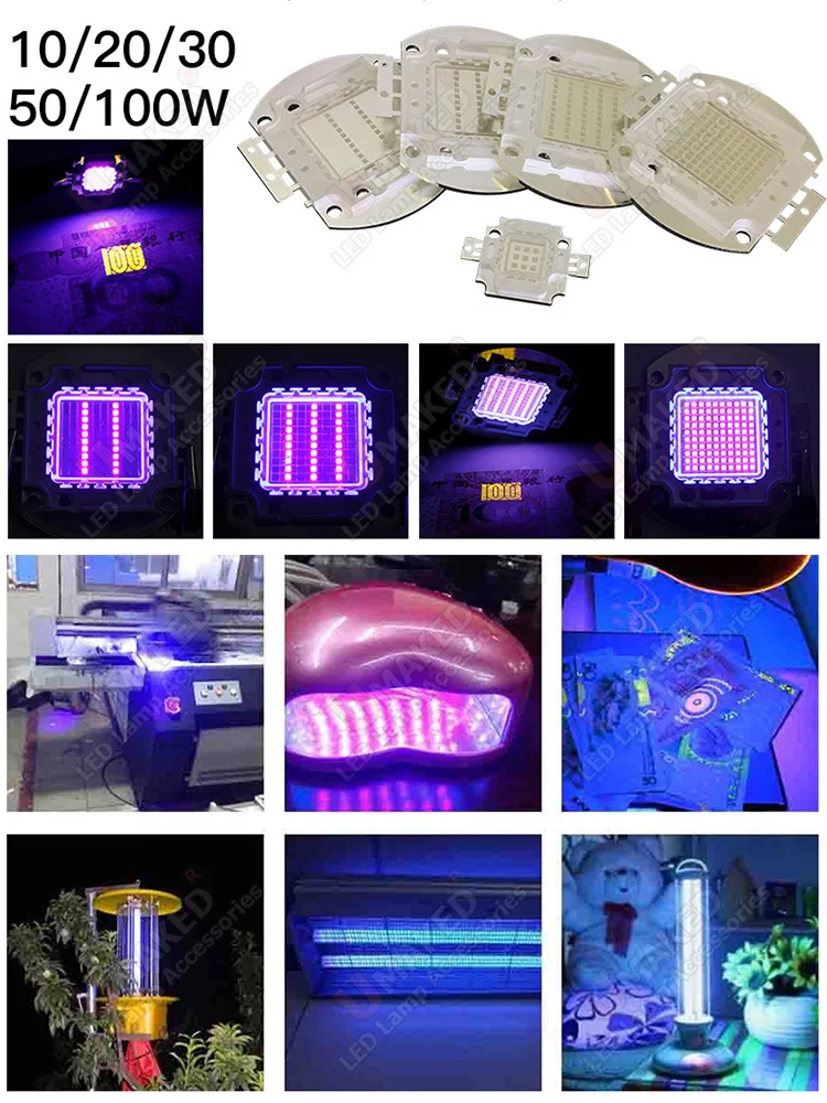 10pcs 3W UV High Power LED Light Beads Ultra Violet Purple LED Chip 365nm 370nm 380nm 390nm 395nm 400nm 405nm 410nm Lamp Bulb view 6