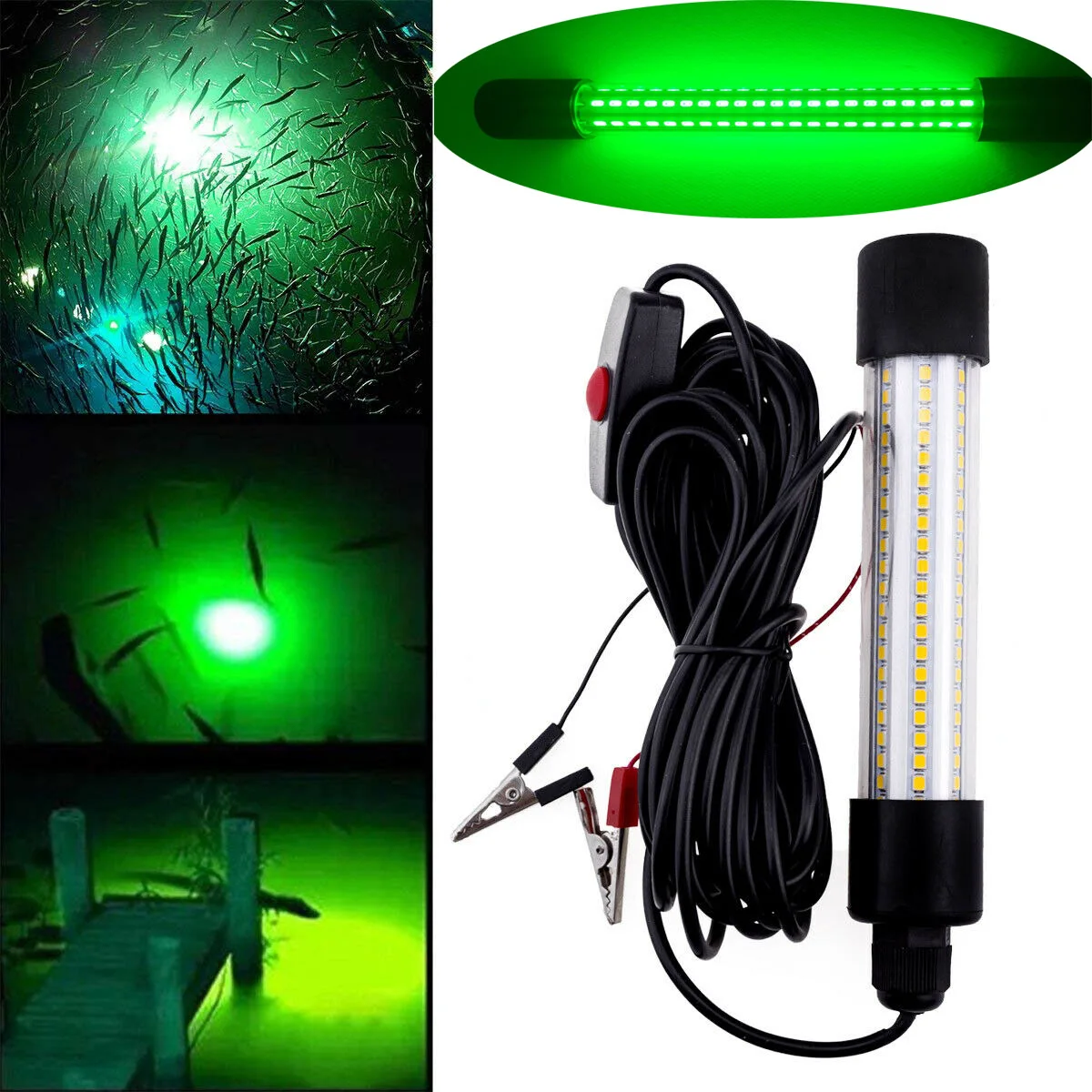 Luz de pesca subacuática sumergible, 20W, DC/AC, 12V, 126 LED, 5M, cable verde, resistente al agua, para atraer peces