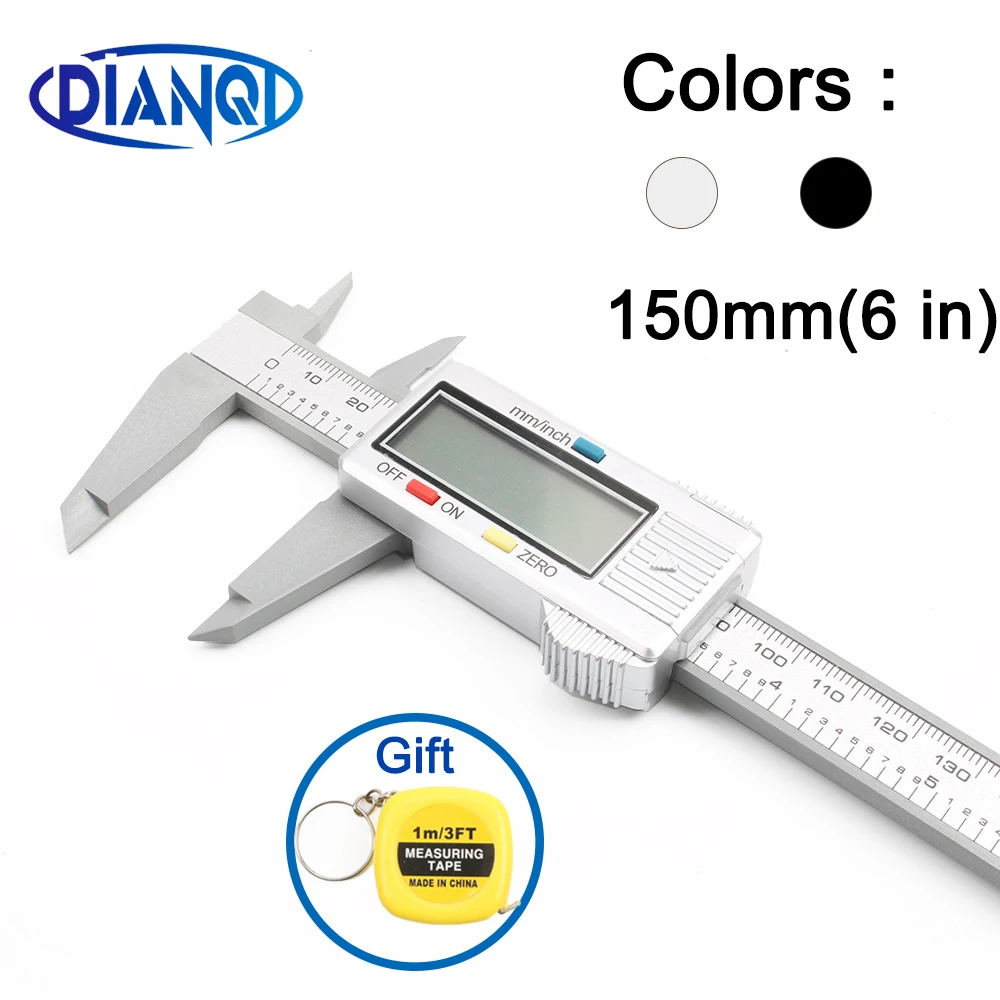 Portable 150mm 6 inch LCD Digital Electronic Carbon Fiber Vernier Caliper Gauge Micrometer Measuring Tool Black Silver model