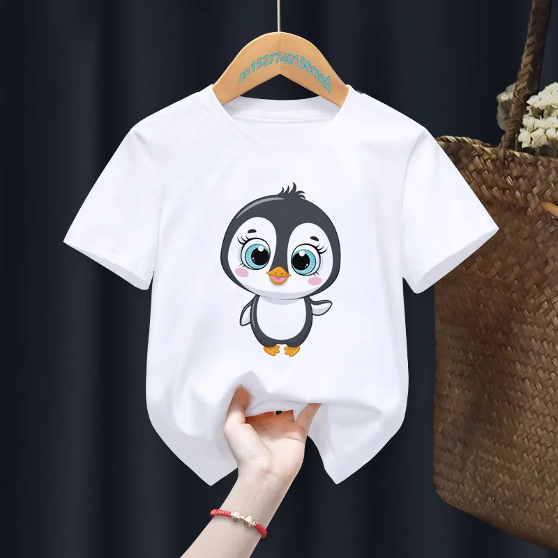 Merry Christmas penguin Cartoon Cute White Kid T-shirts Boy Animal Tops Tee Children Summer Girl Gift Present Clothes ,Drop Ship