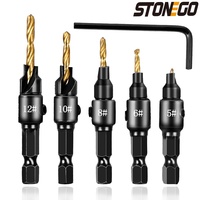 STONEGO 5Pcs/Set Countersink Drill Bit Set Chamfered Adjustable Drilling Tool Kit on Pilot Counter Sink Holes for Woodworking