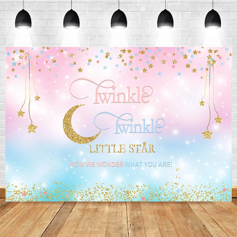 Mocsicka Baby Shower Photography Background Stars Moon Decoration Gender Reveal Child Portrait Photo Backdrop Banner