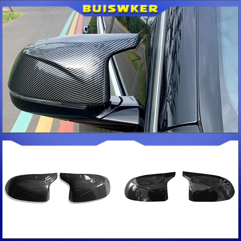 Auto Car Rear View Side Mirror Cover Trim for BMW F25 X3 F26 X4 F15 X5 F16 X6 2014 2015-2018 Bright black Carbon Fiber Style