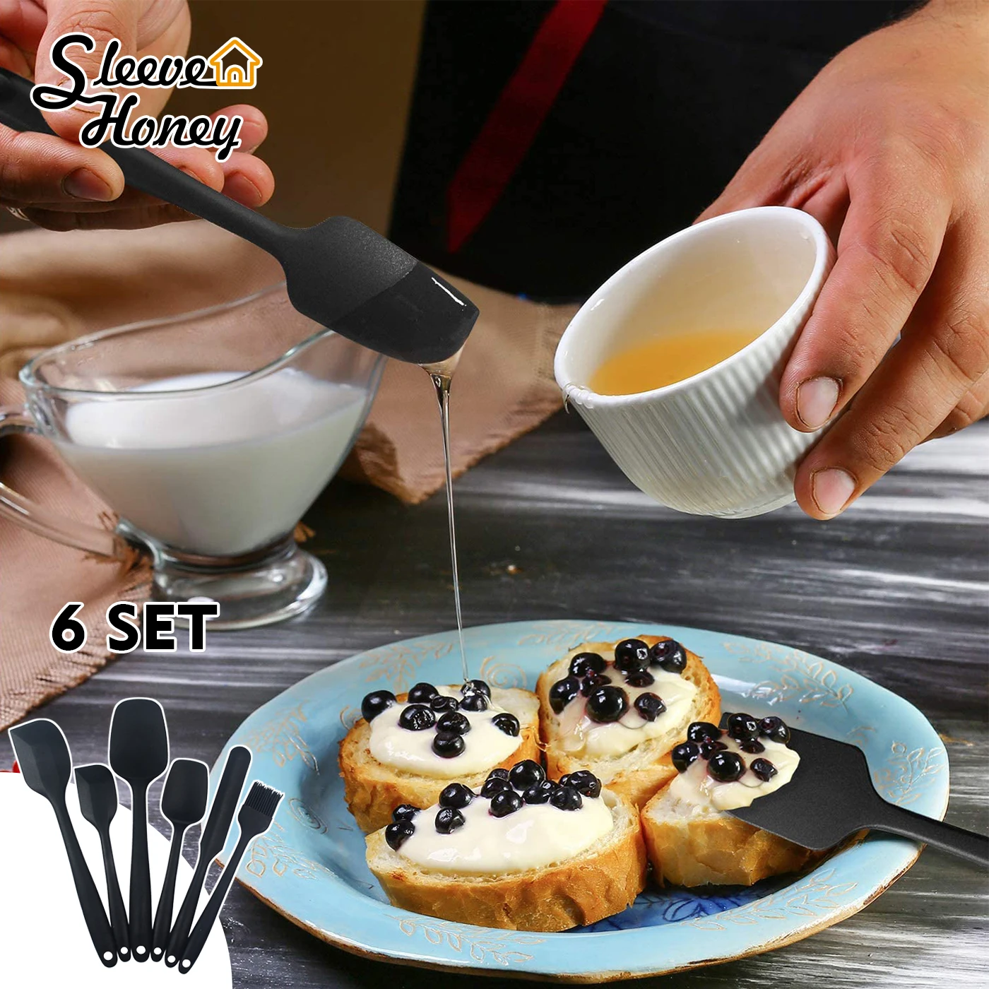 

6pcs Baking Tools Silicone Spatula Set Non-Stick Butter Cooking Cake Bakeware And Mixing High Heat Resistant Kitchen Utensils