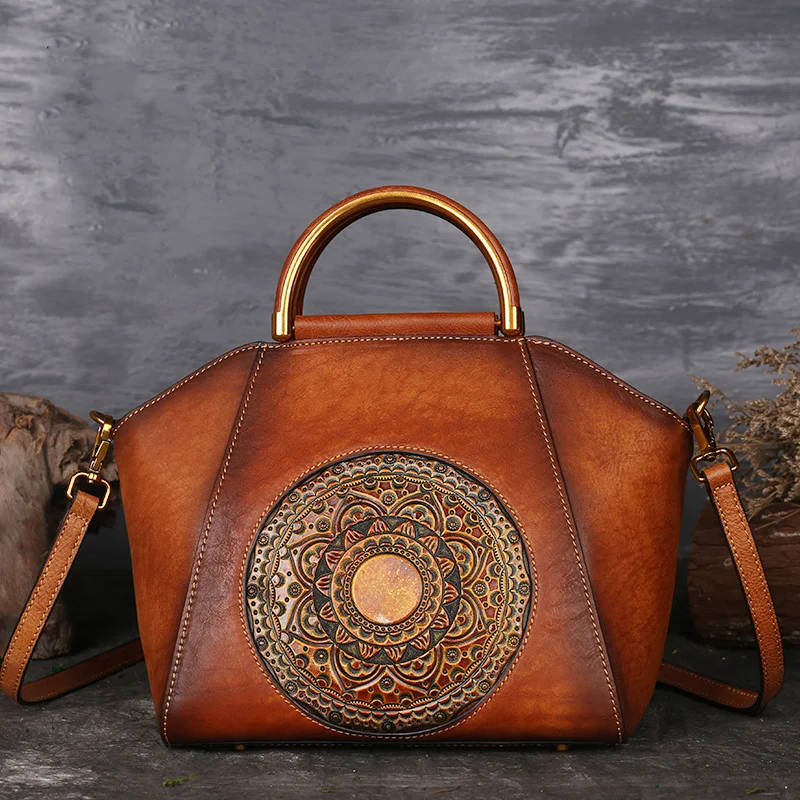 

arctic hunter Genuine Leather Handbags for Women Organizer Crossbody Bag Large Satchel Vintage Embossing Totem Shoulder Bag