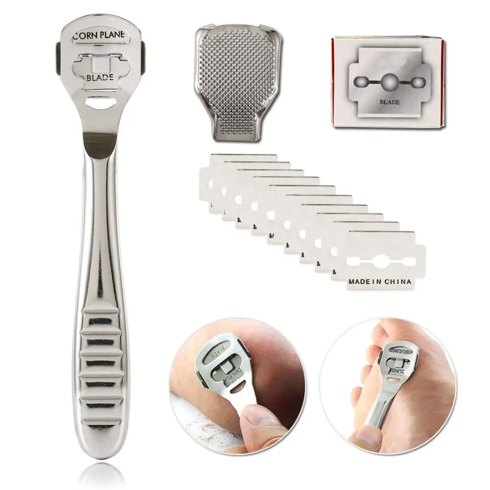 Foot Callus Shaver Heel Hard Skin Remover Hand Feet Pedicure Razor Tool Shavers Stainless Steel Handle 10 Blades Foot Care Tools